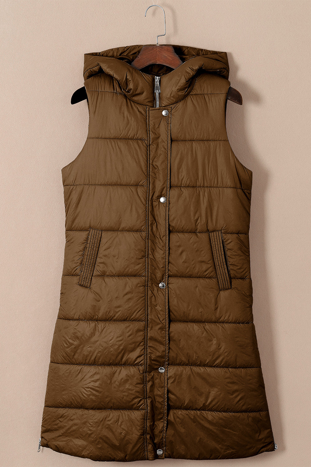 Hooded Long Quilted Vest Coat