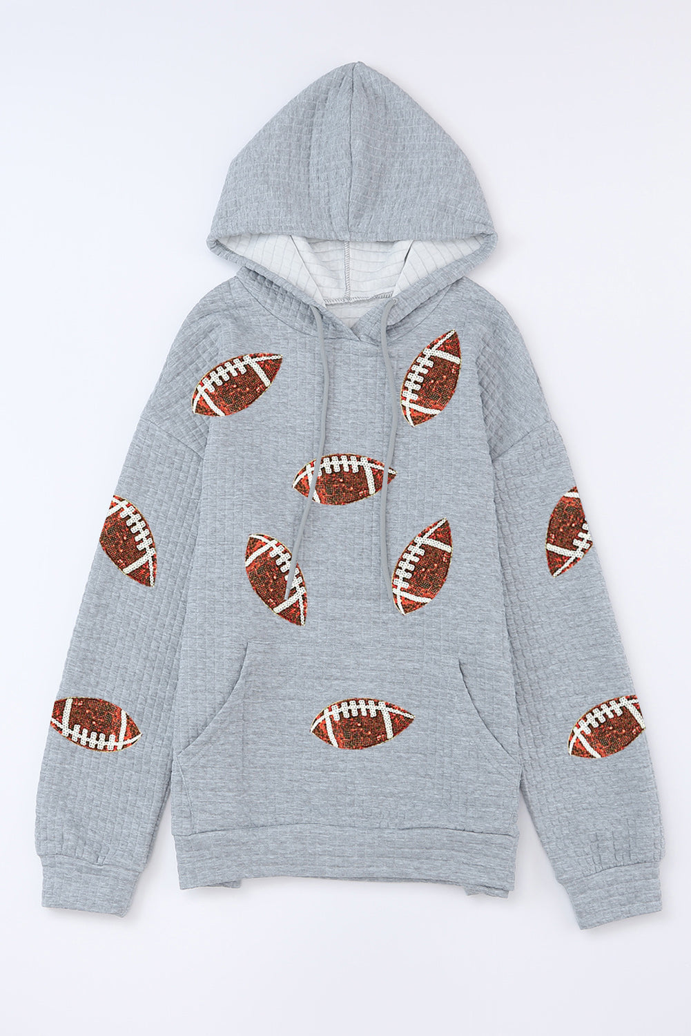 Gray Sequin Football Waffle Hoodie