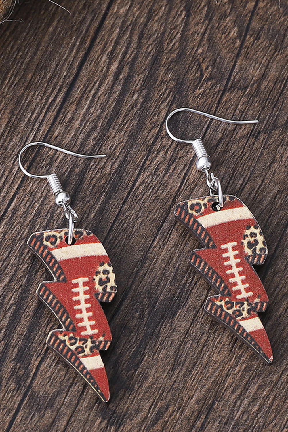 Football Leopard Print Lightening Shape Earrings