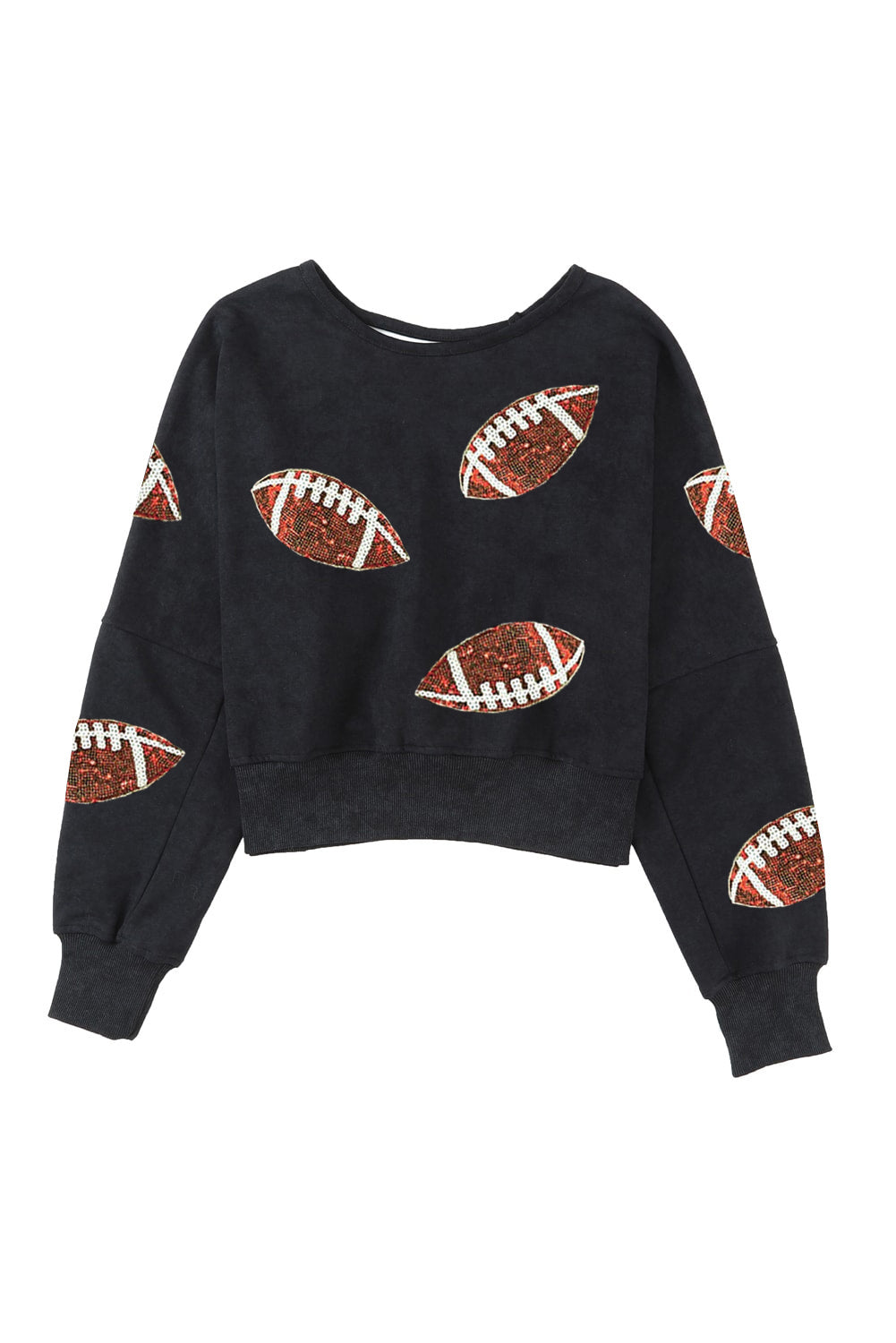 Black Sequined Football Open Back Sweatshirt