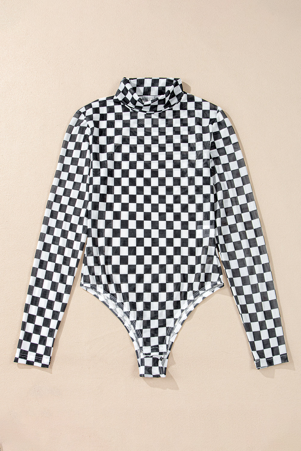 Black Checker Printed Long Sleeve Bodysuit