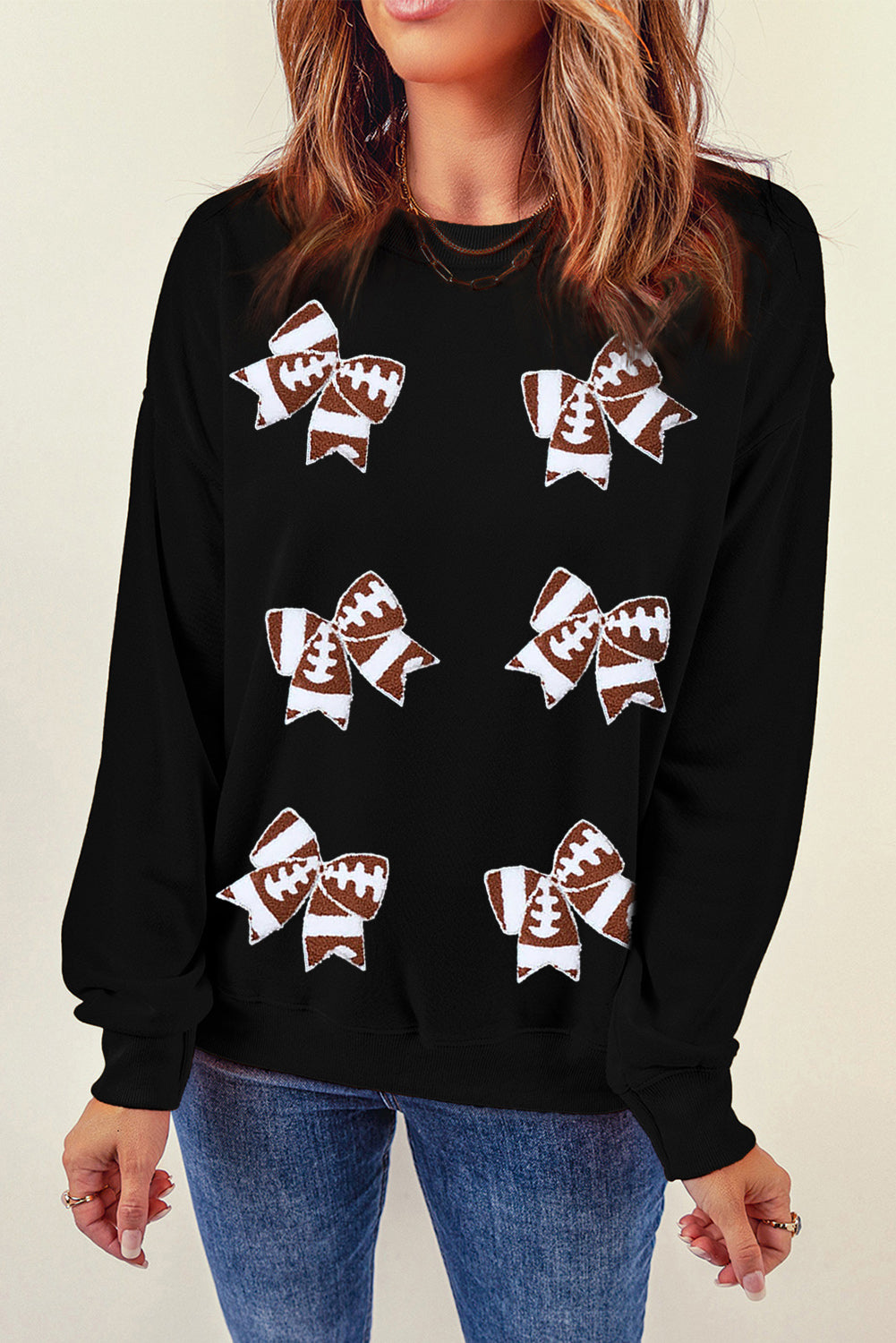 Black Football Bowknot Patched Sweatshirt