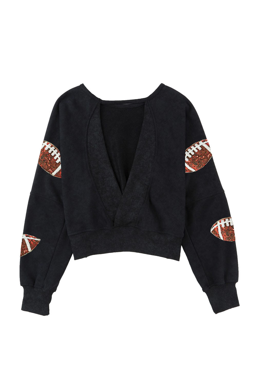 Black Sequined Football Open Back Sweatshirt