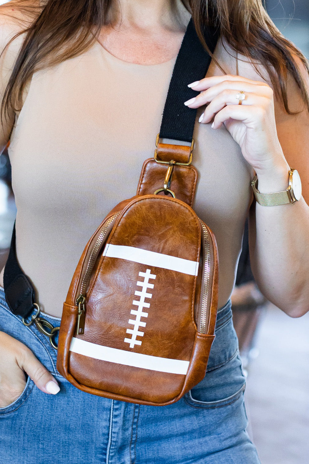 Brown Football Crossbody Bag