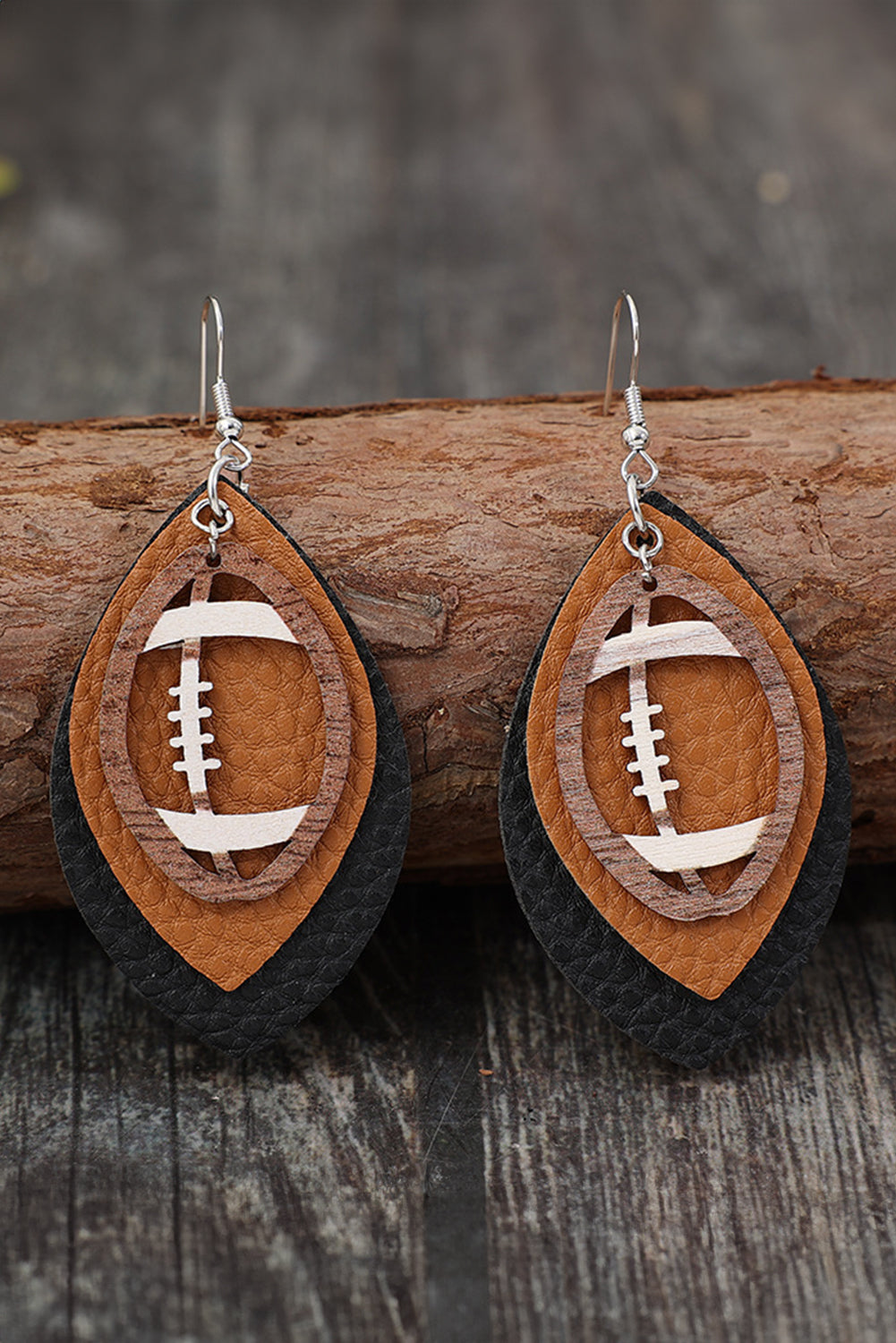 Chestnut Football Shape Leather Drop Earrings