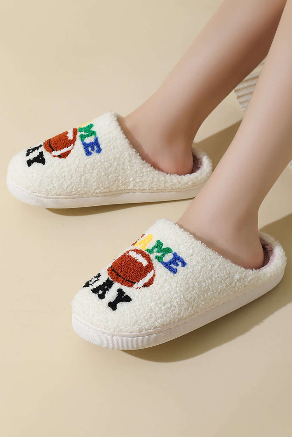 White GAME DAY Football Slippers