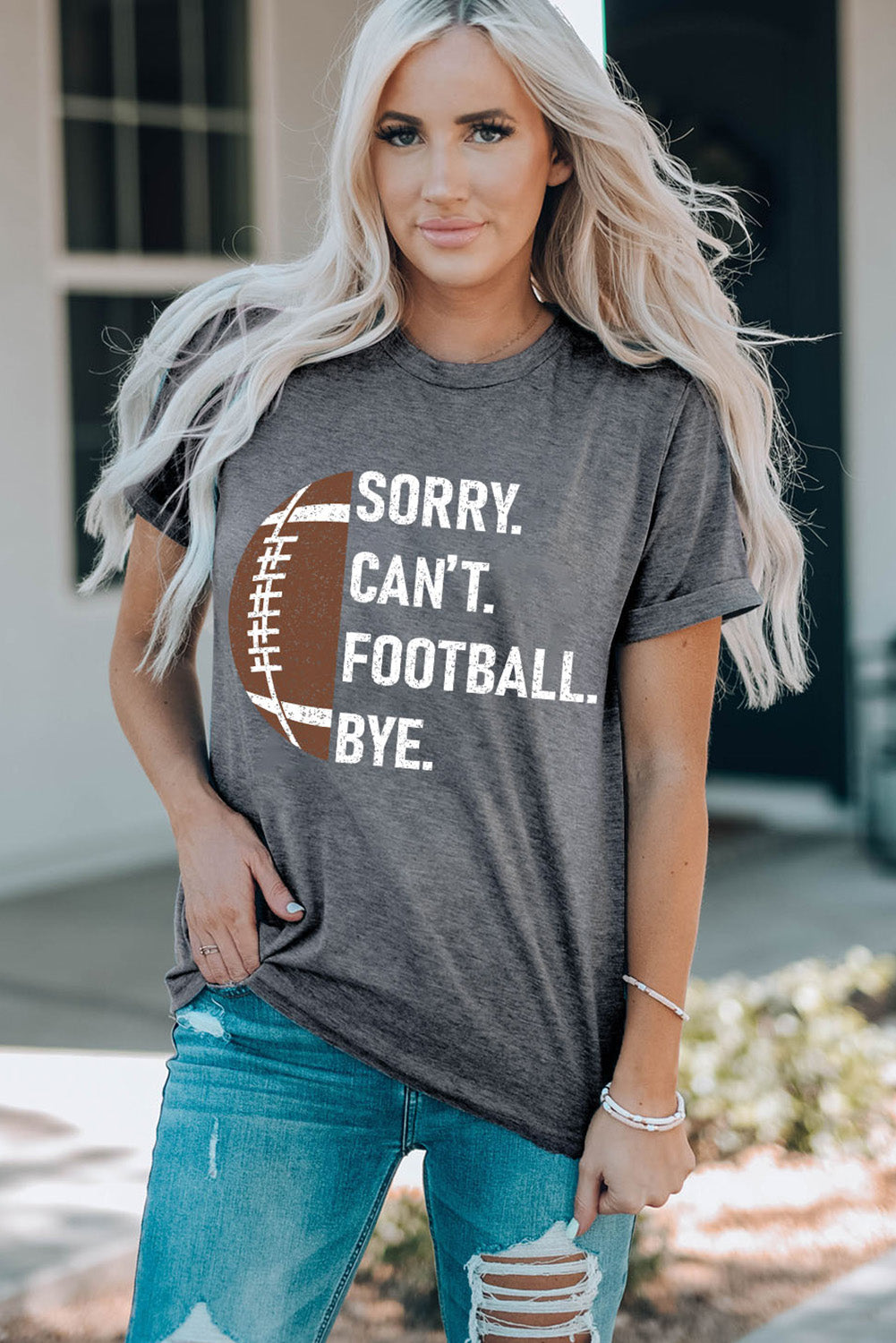 Gray Football Graphic T Shirt