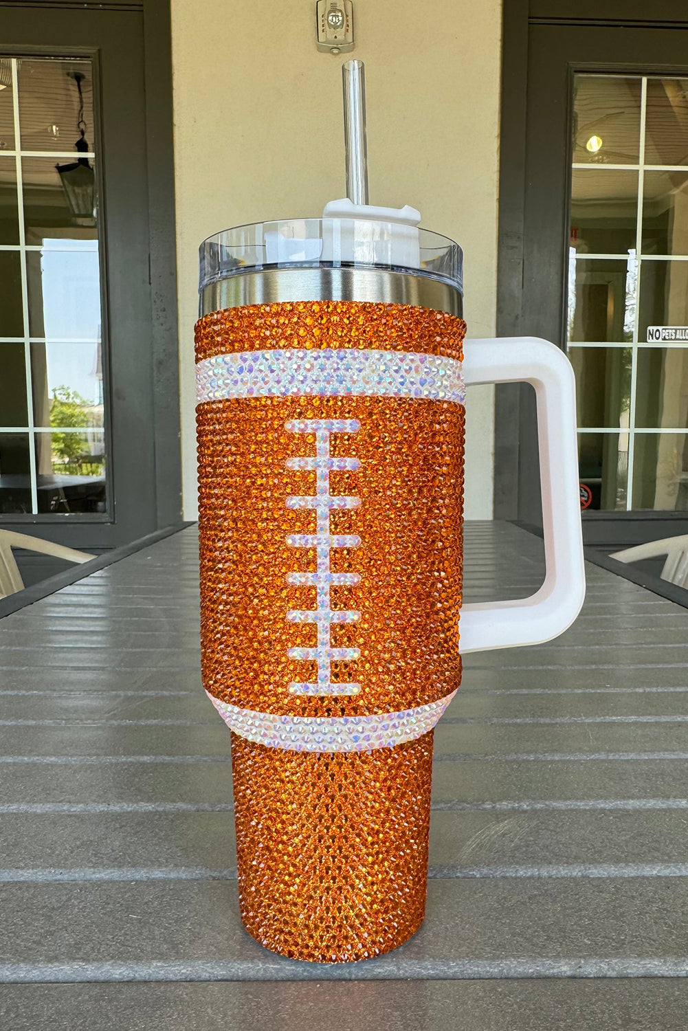 Dark Green Rhinestone  Football Cup 40oz