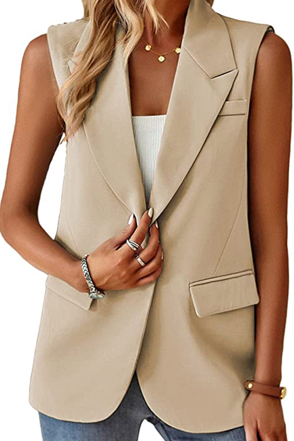 Apricot Lapel Vest Blazer