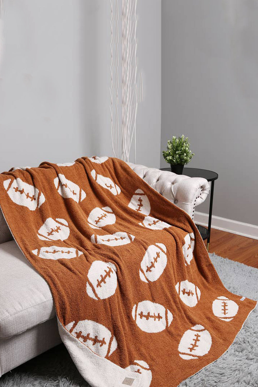 Chestnut Football Pattern Color Block Fleece Blanket