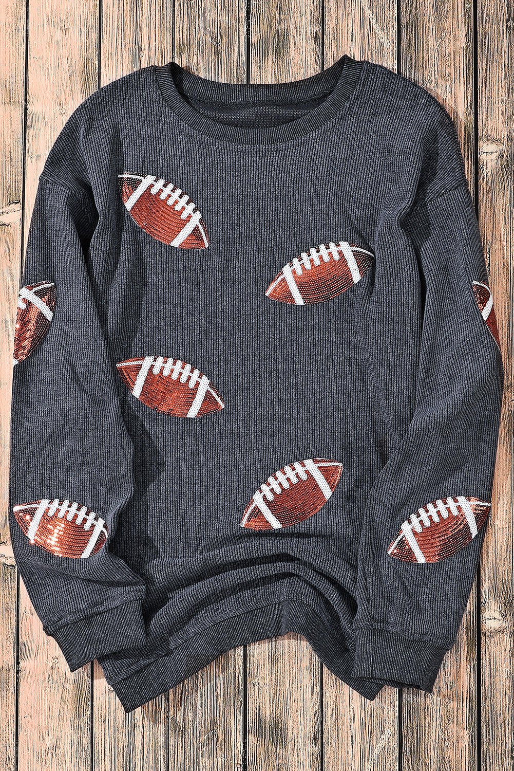 Gray Sequin Football Baggy Sweatshirt