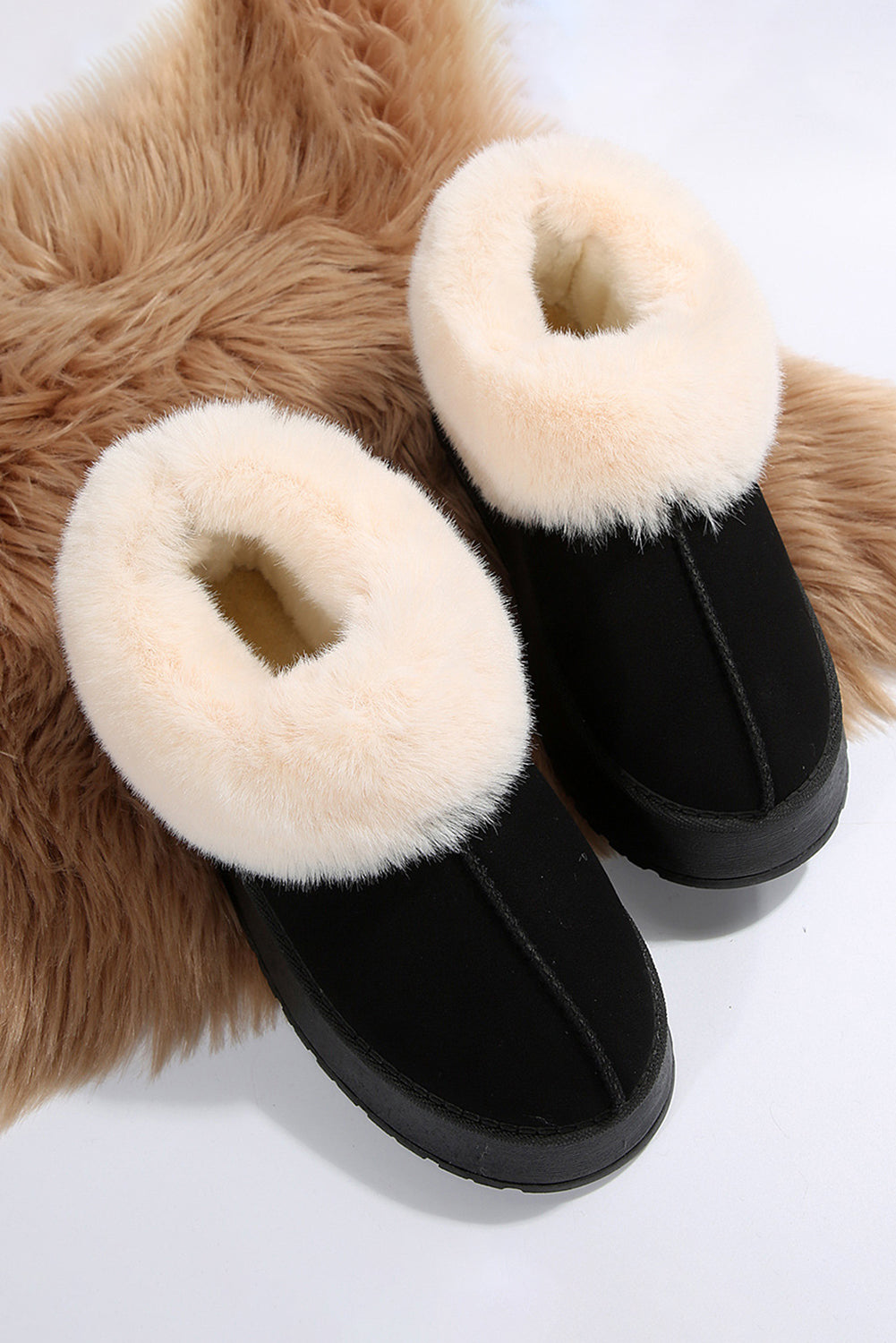 Black Thick Sole Flat Snow Boots