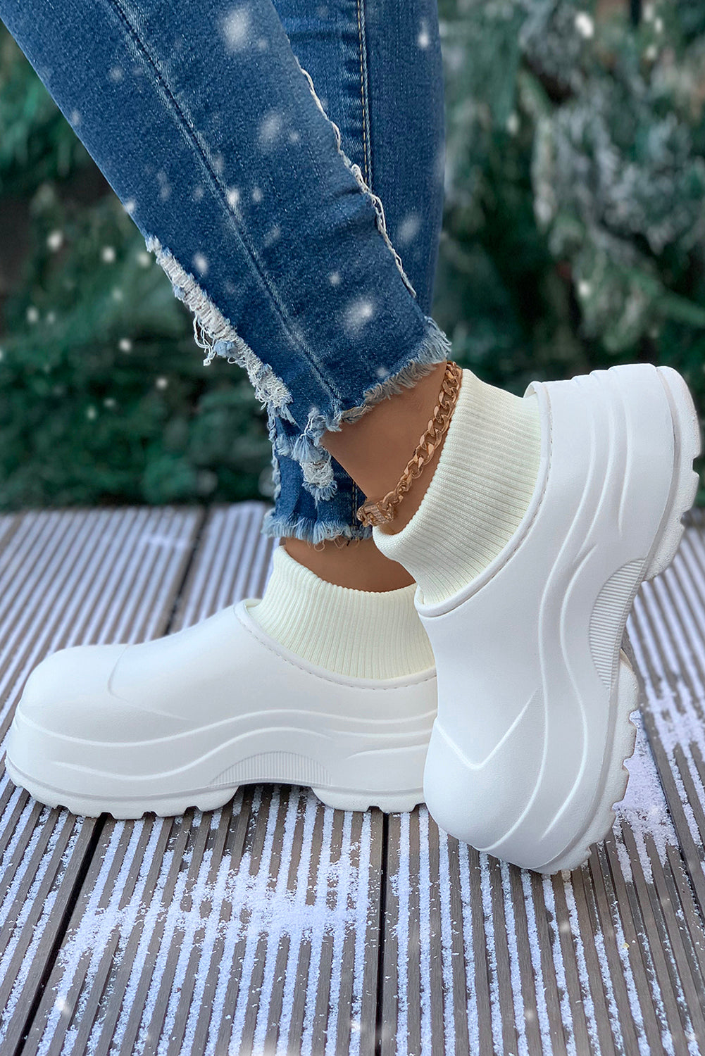 White Waterproof Thick Sole Shoes