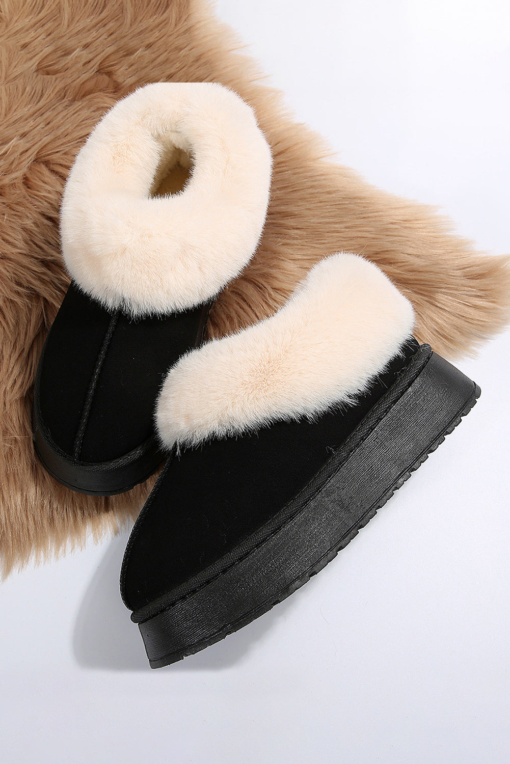 Black Thick Sole Flat Snow Boots