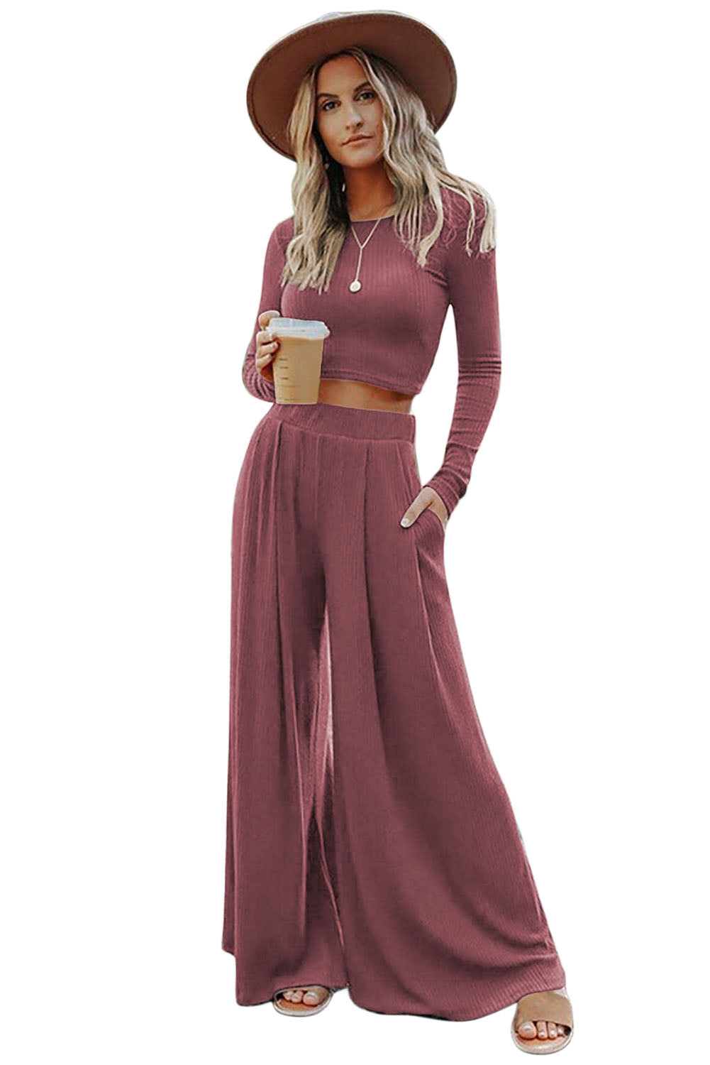 Solid Color Pants Set