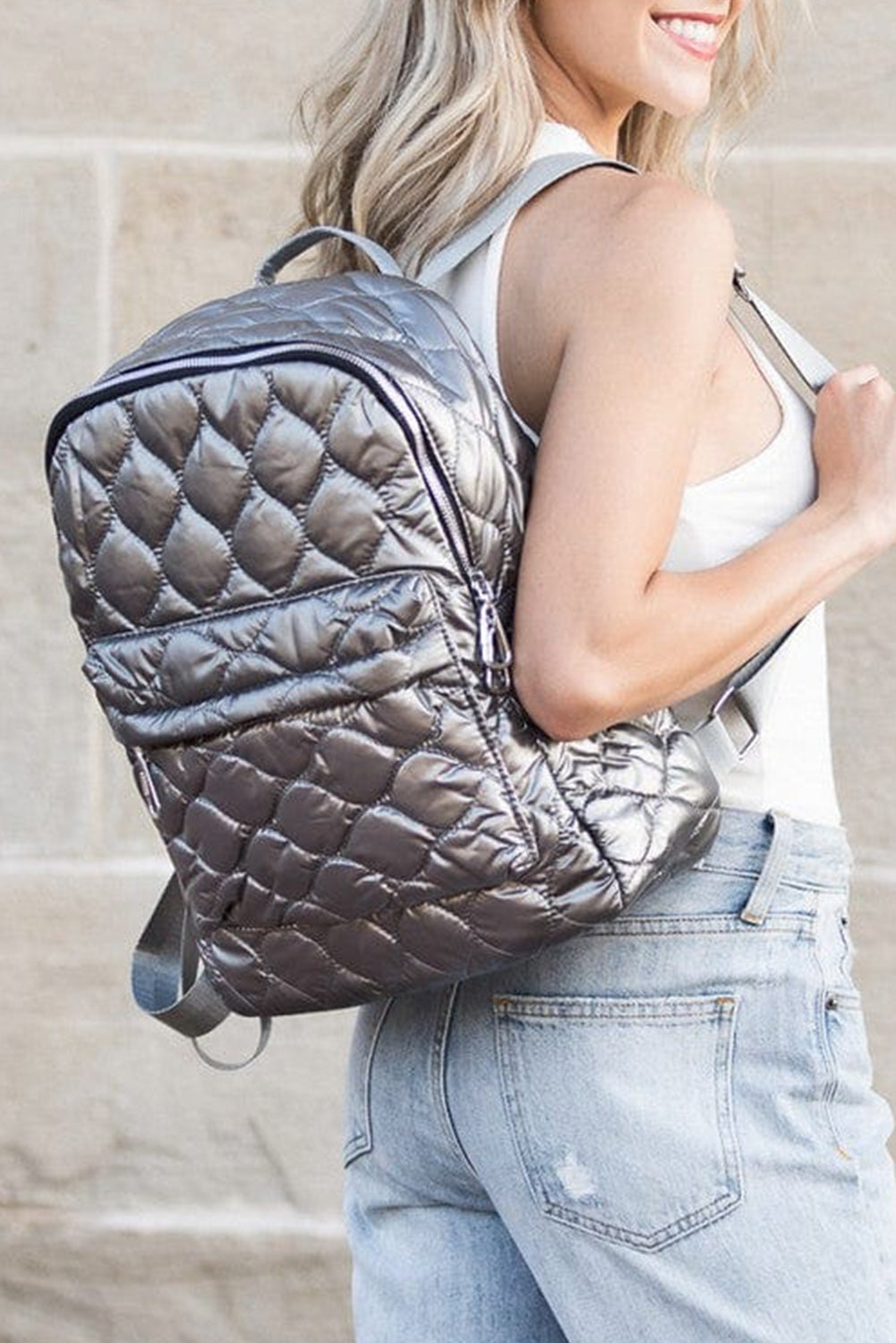 Black Quilted Large Backpack