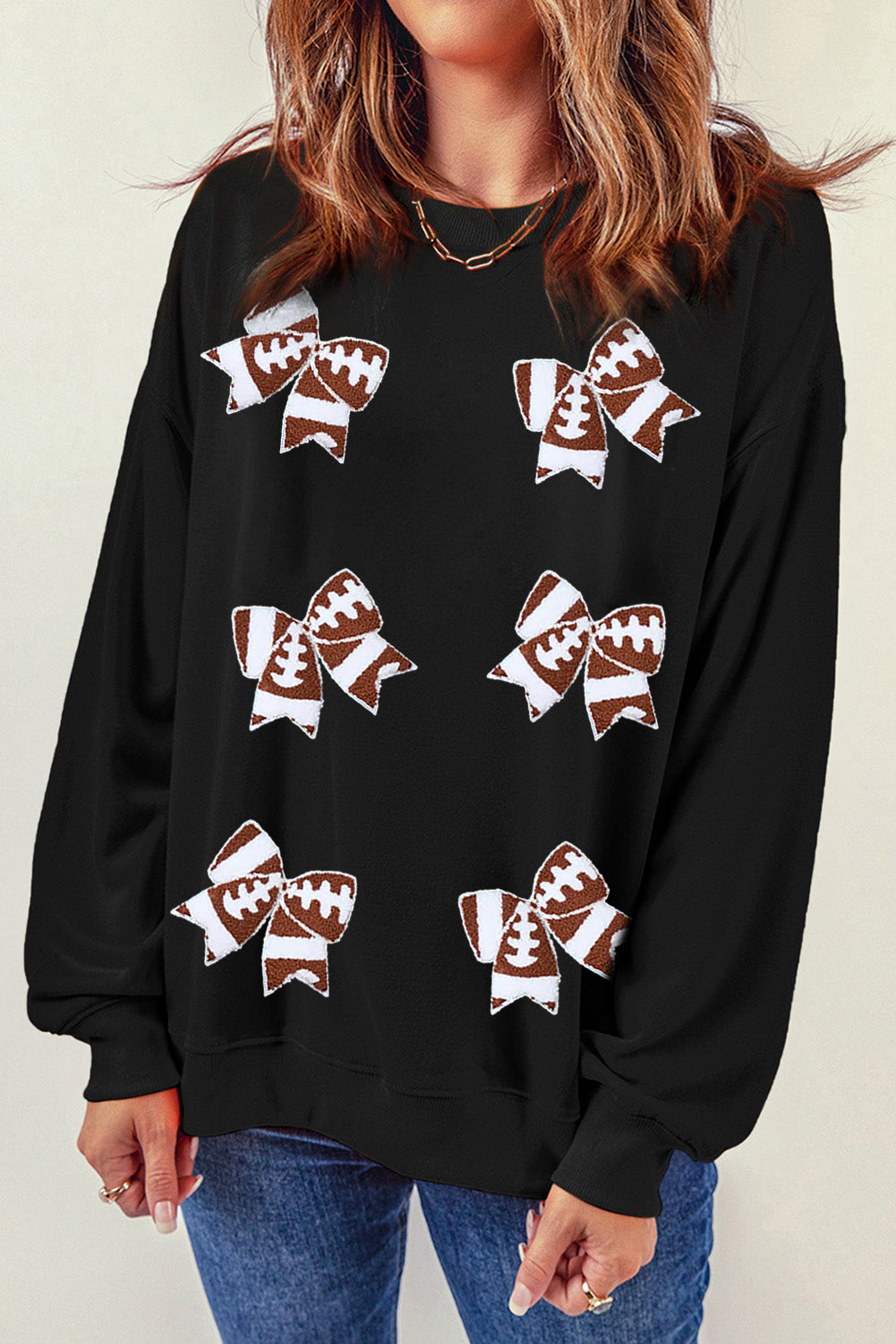 Black Football Bowknot Patched Sweatshirt