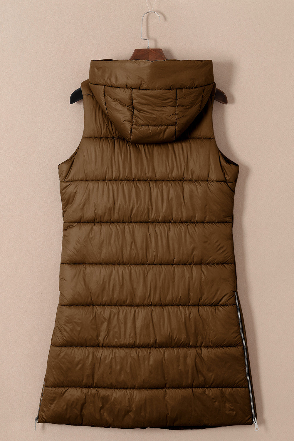 Hooded Long Quilted Vest Coat