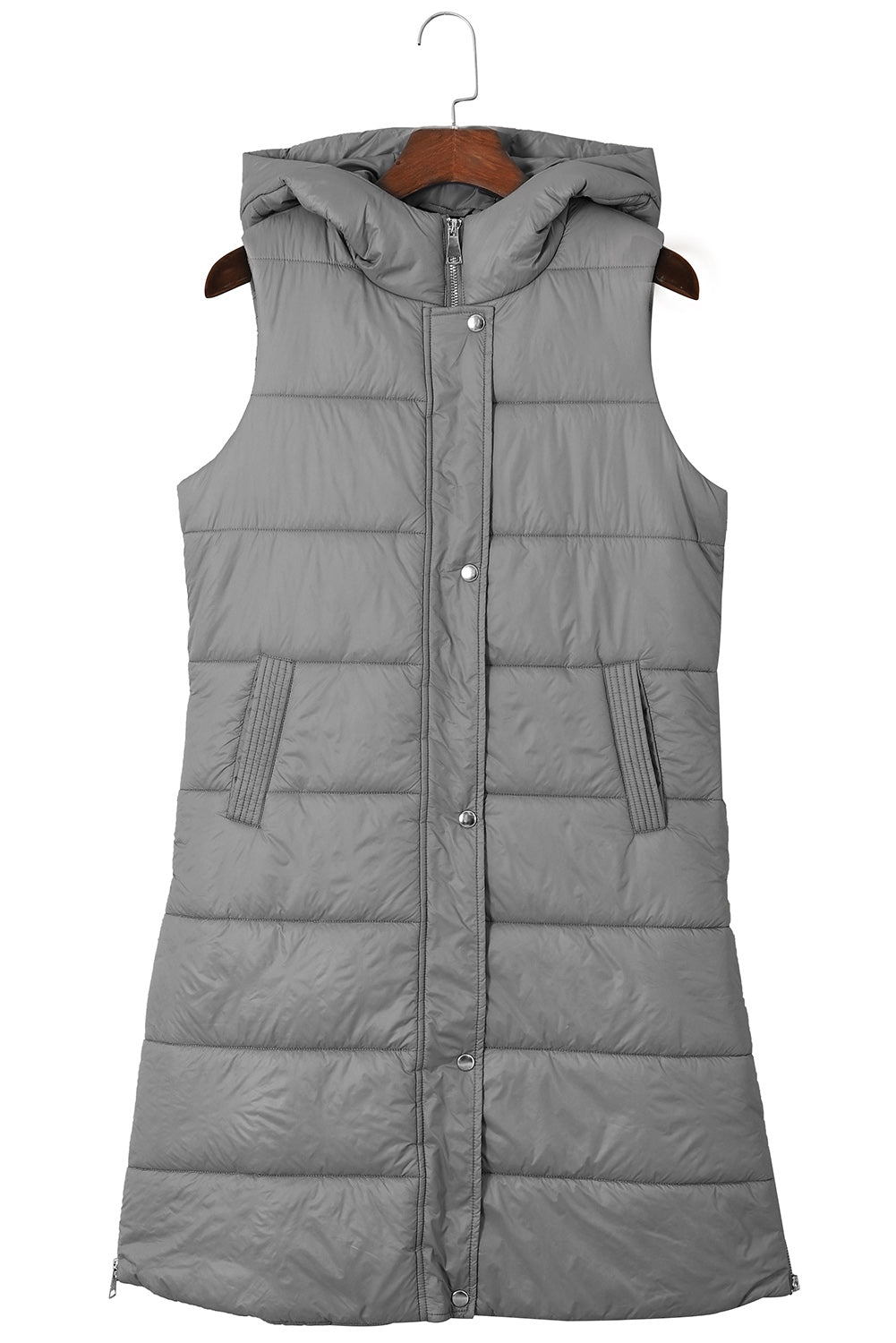 Hooded Long Quilted Vest Coat