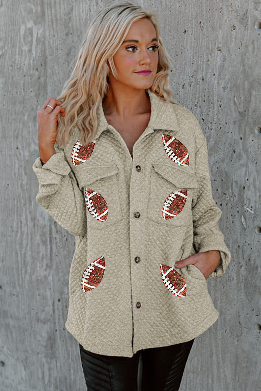 Beige Sequin Football Quilted Jacket