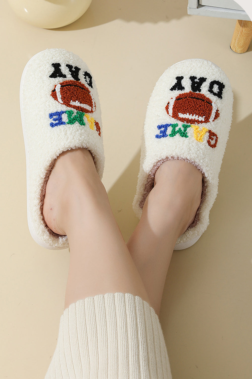 White GAME DAY Football Slippers