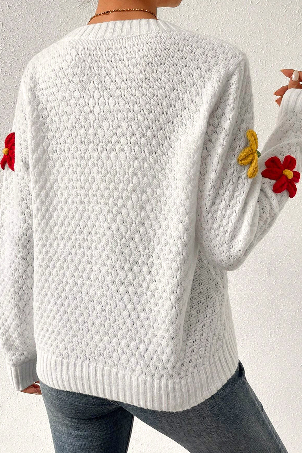 White Colorful Flower Sweater