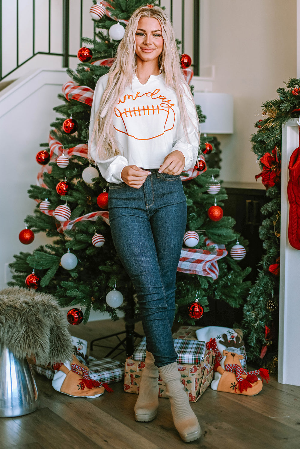 White Game Day Lettering Sweatshirt