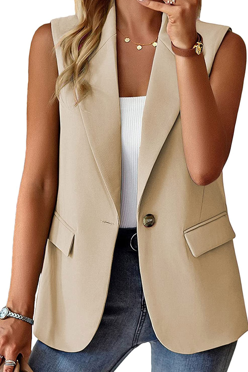 Apricot Lapel Vest Blazer