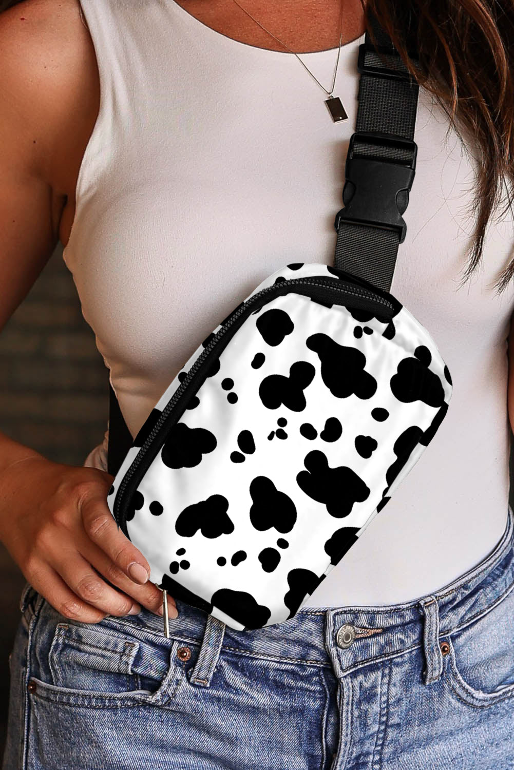 White Cow Pattern Print Crossbody