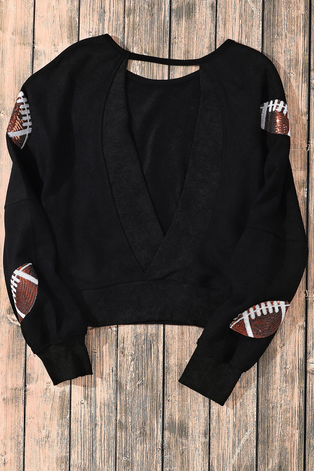 Black Sequined Football Open Back Sweatshirt