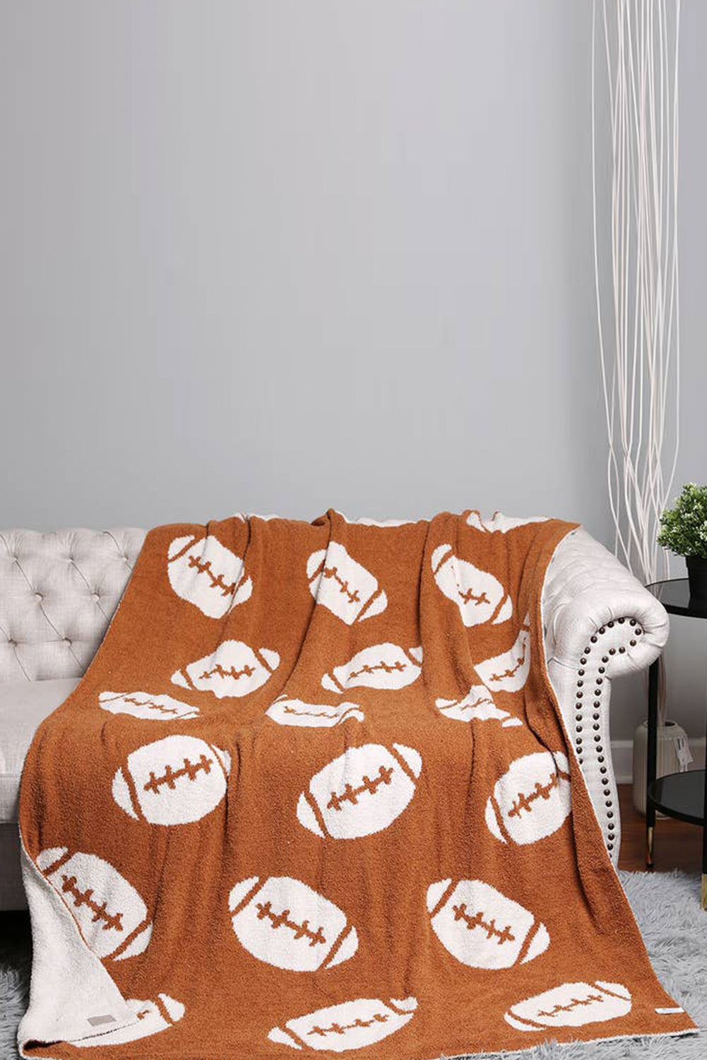 Chestnut Football Pattern Color Block Fleece Blanket