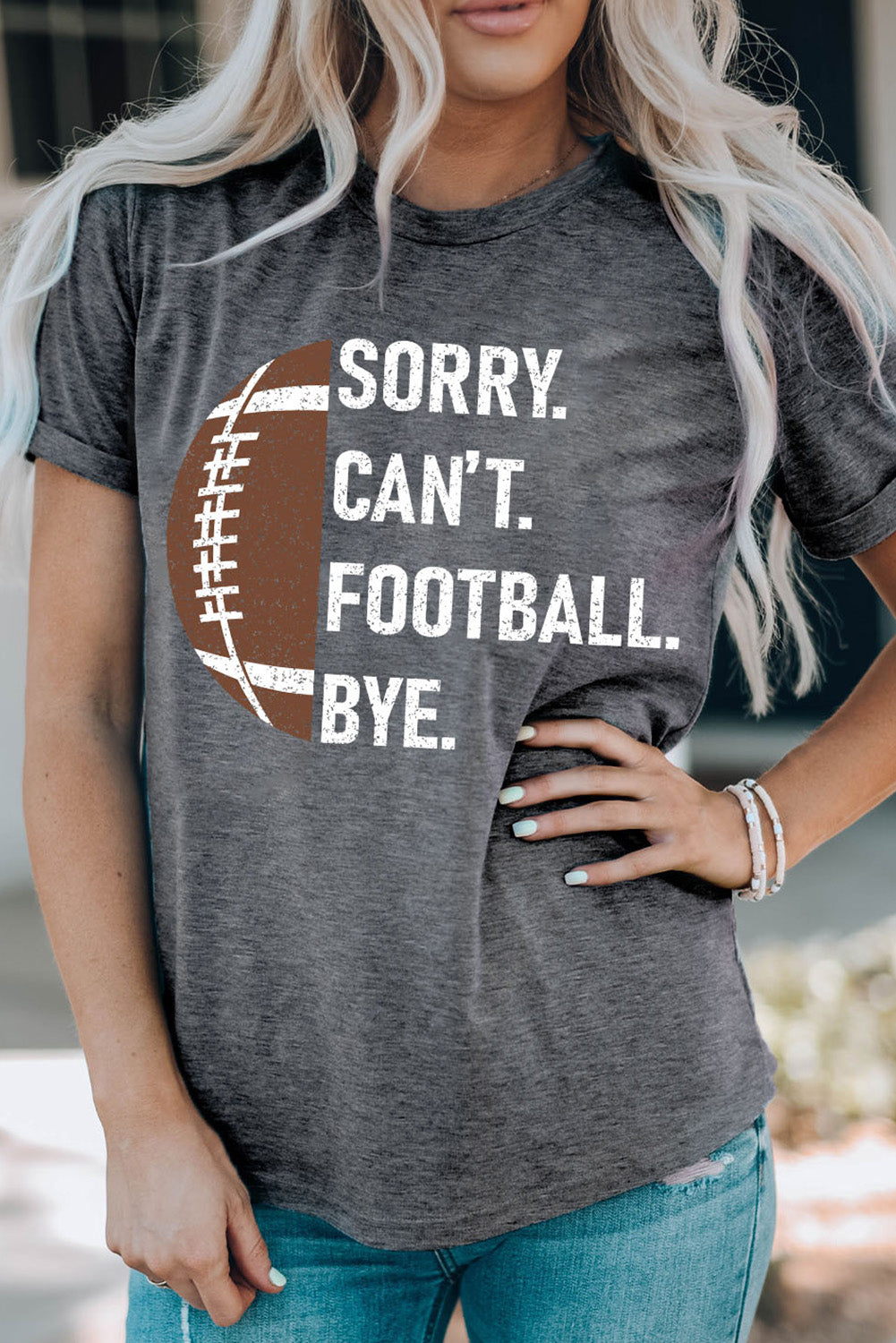 Gray Football Graphic T Shirt