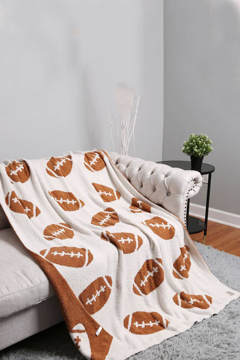 Chestnut Football Pattern Color Block Fleece Blanket