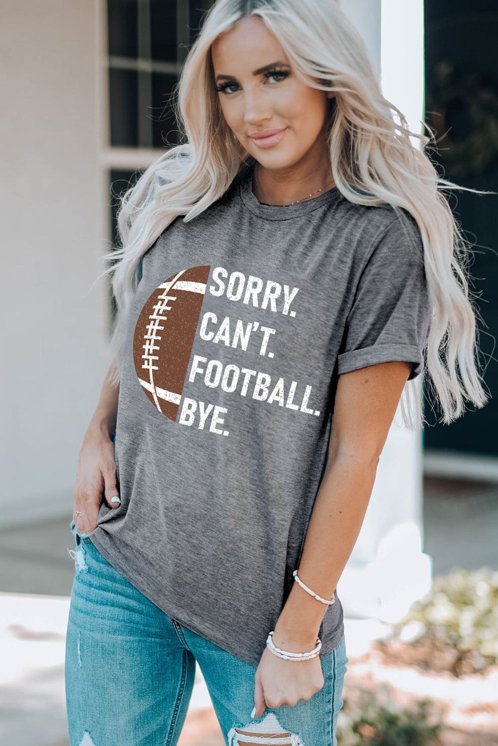 Gray Football Graphic T Shirt