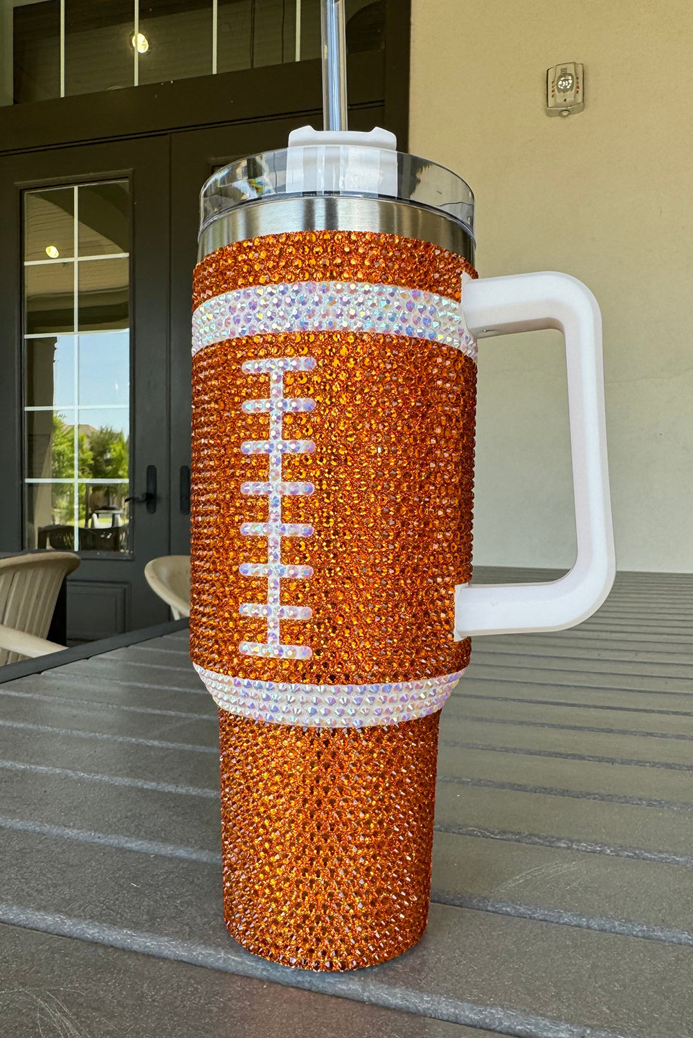 Dark Green Rhinestone  Football Cup 40oz