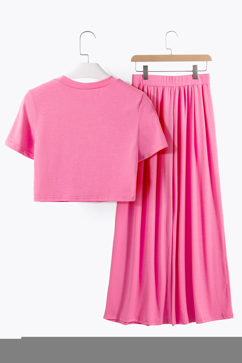 Slim Fit Crop Top and Pleated Wide Leg Pants Set