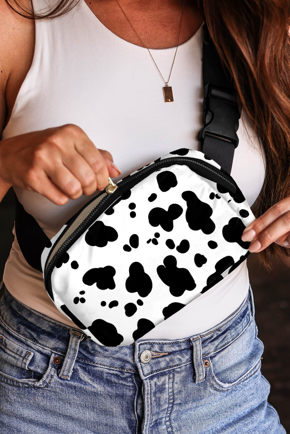 White Cow Pattern Print Crossbody