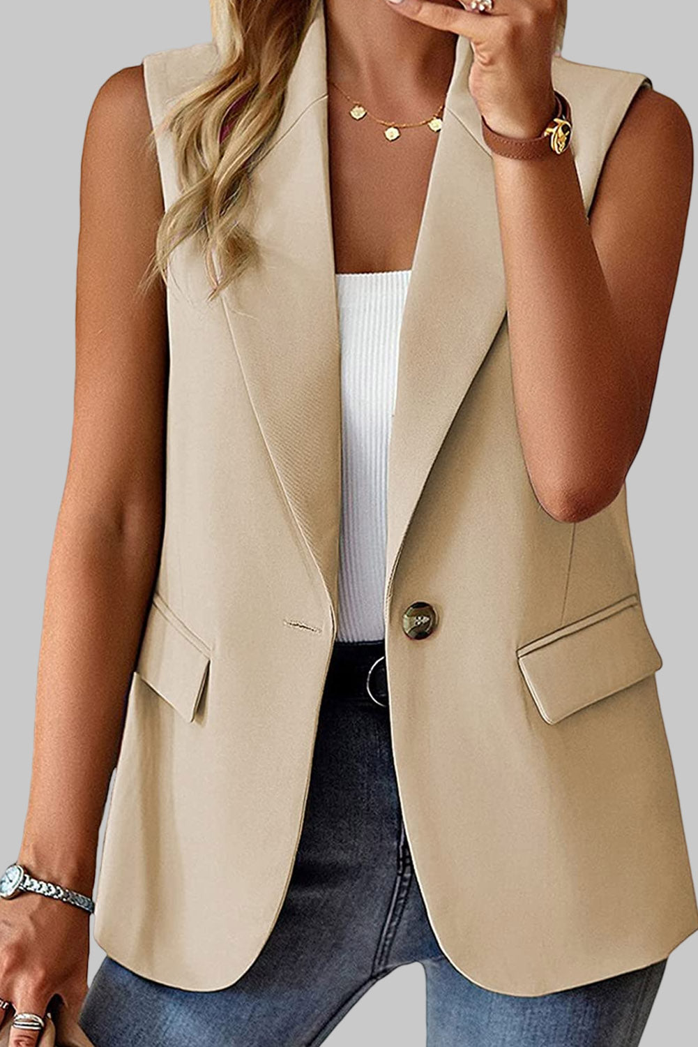 Apricot Lapel Vest Blazer