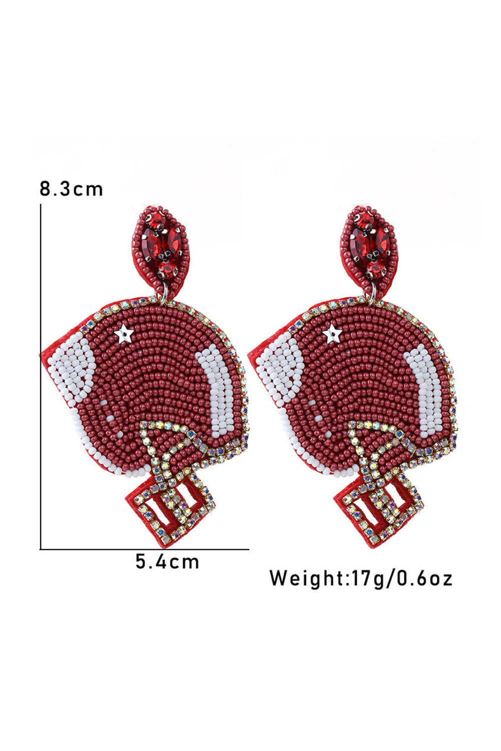 Fiery Red Football Helmet Beaded Dangle Earrings