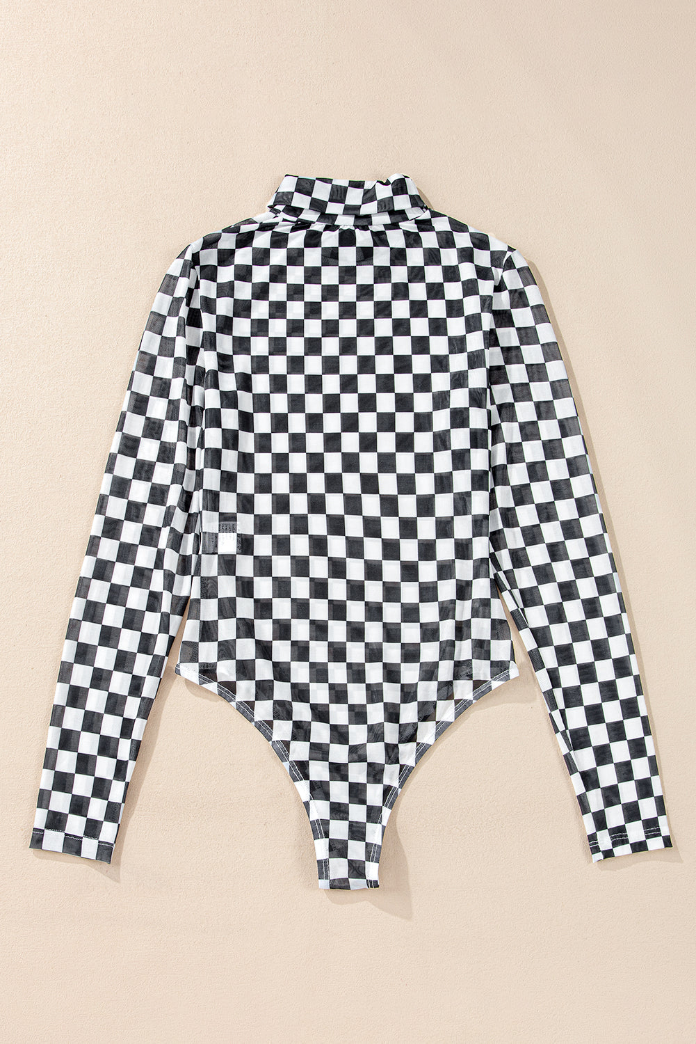 Black Checker Printed Long Sleeve Bodysuit