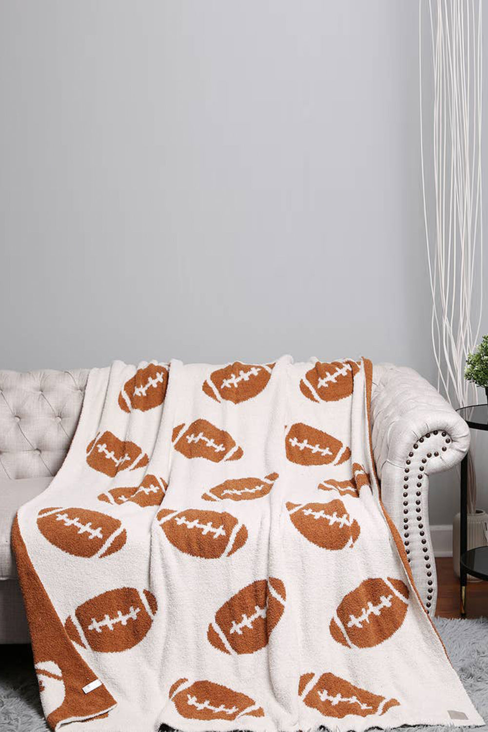 Chestnut Football Pattern Color Block Fleece Blanket