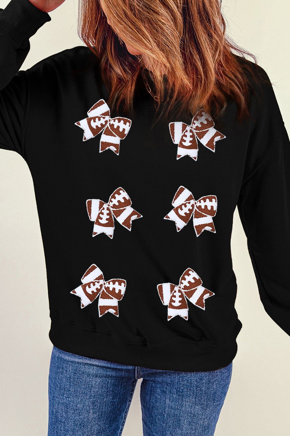 Black Football Bowknot Patched Sweatshirt