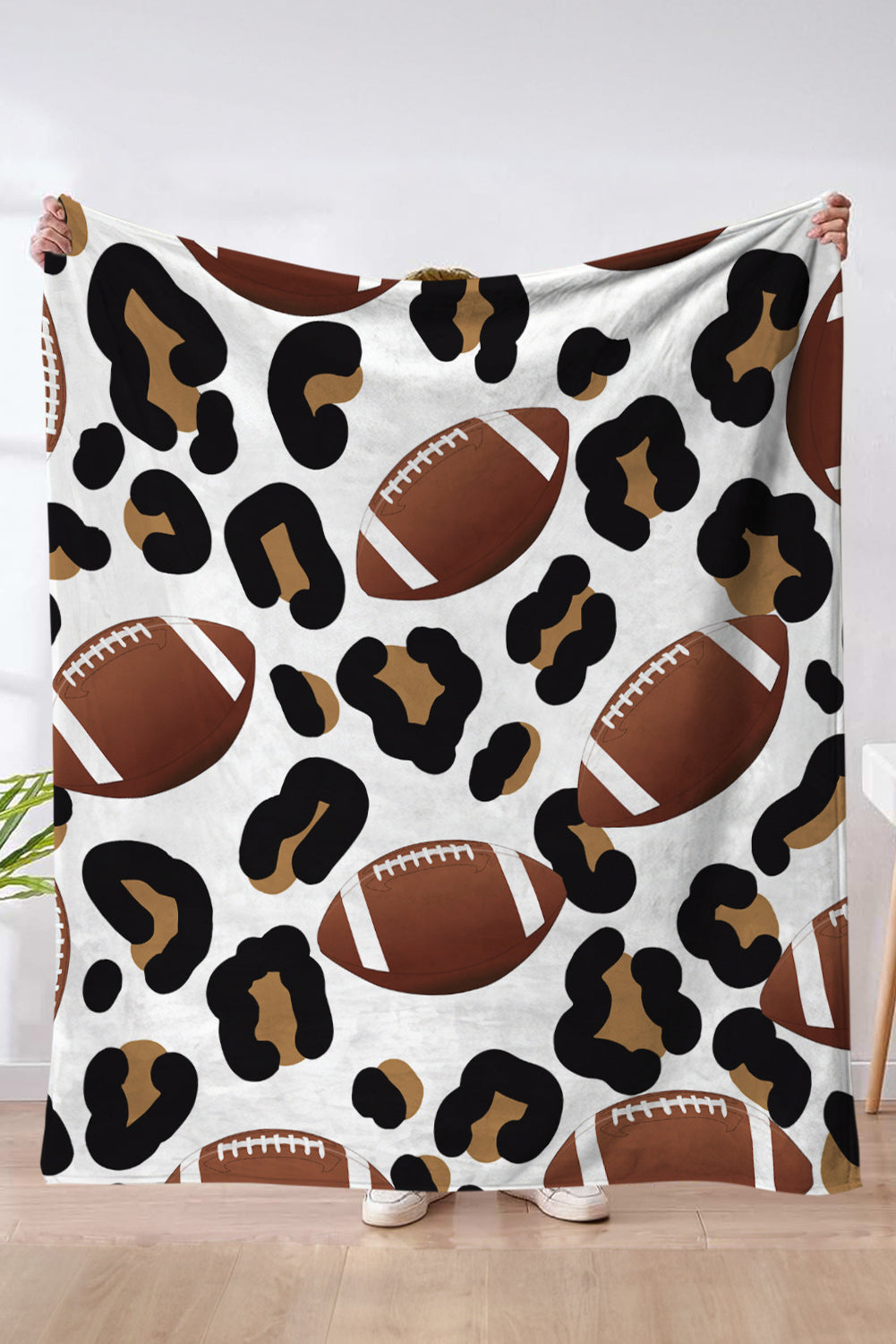 White Leopard Football Print Flannel Blanket