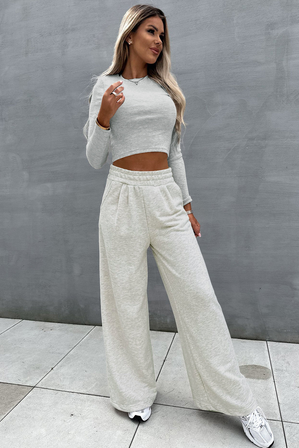 Black Crop Top and Wide Leg Pants Set