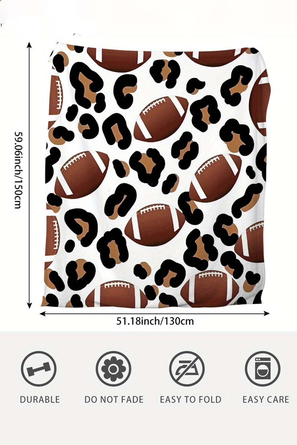 White Leopard Football Print Flannel Blanket