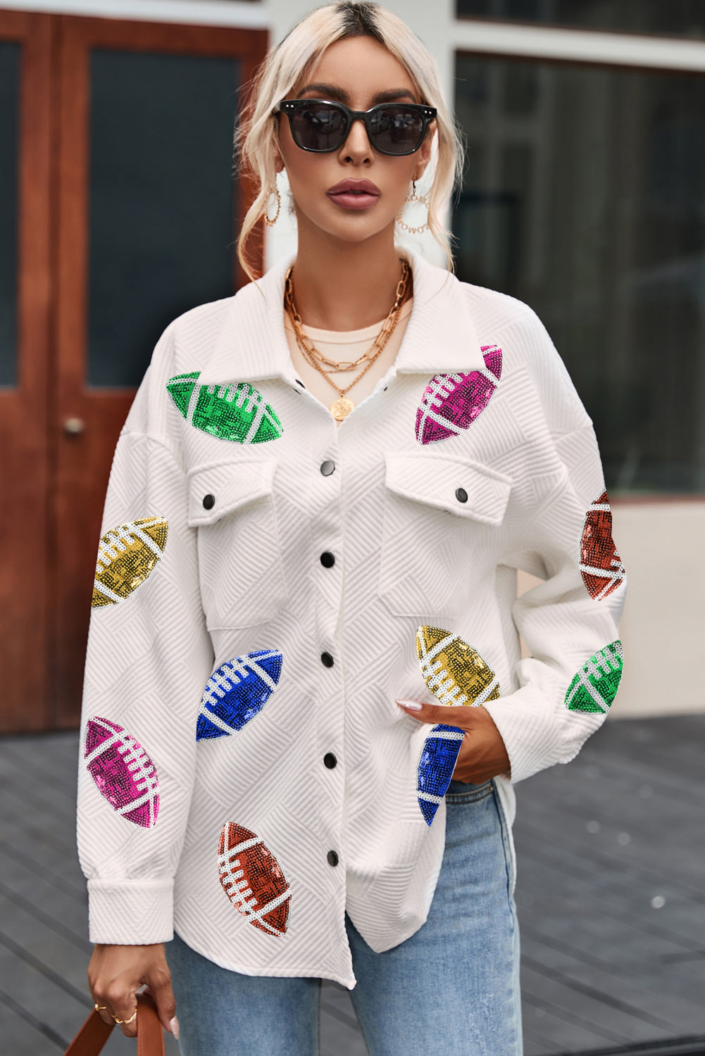 Colorful Sequin  Football  Shirt Jacket