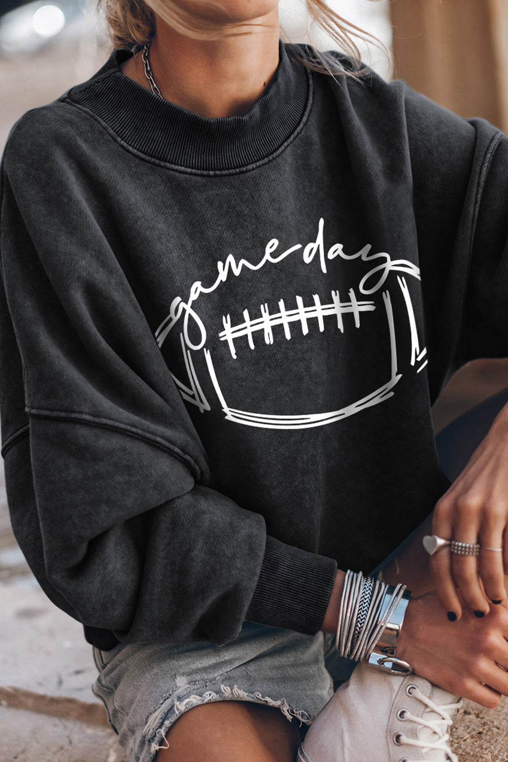 Black Football Graphic Pullover Sweatshirt