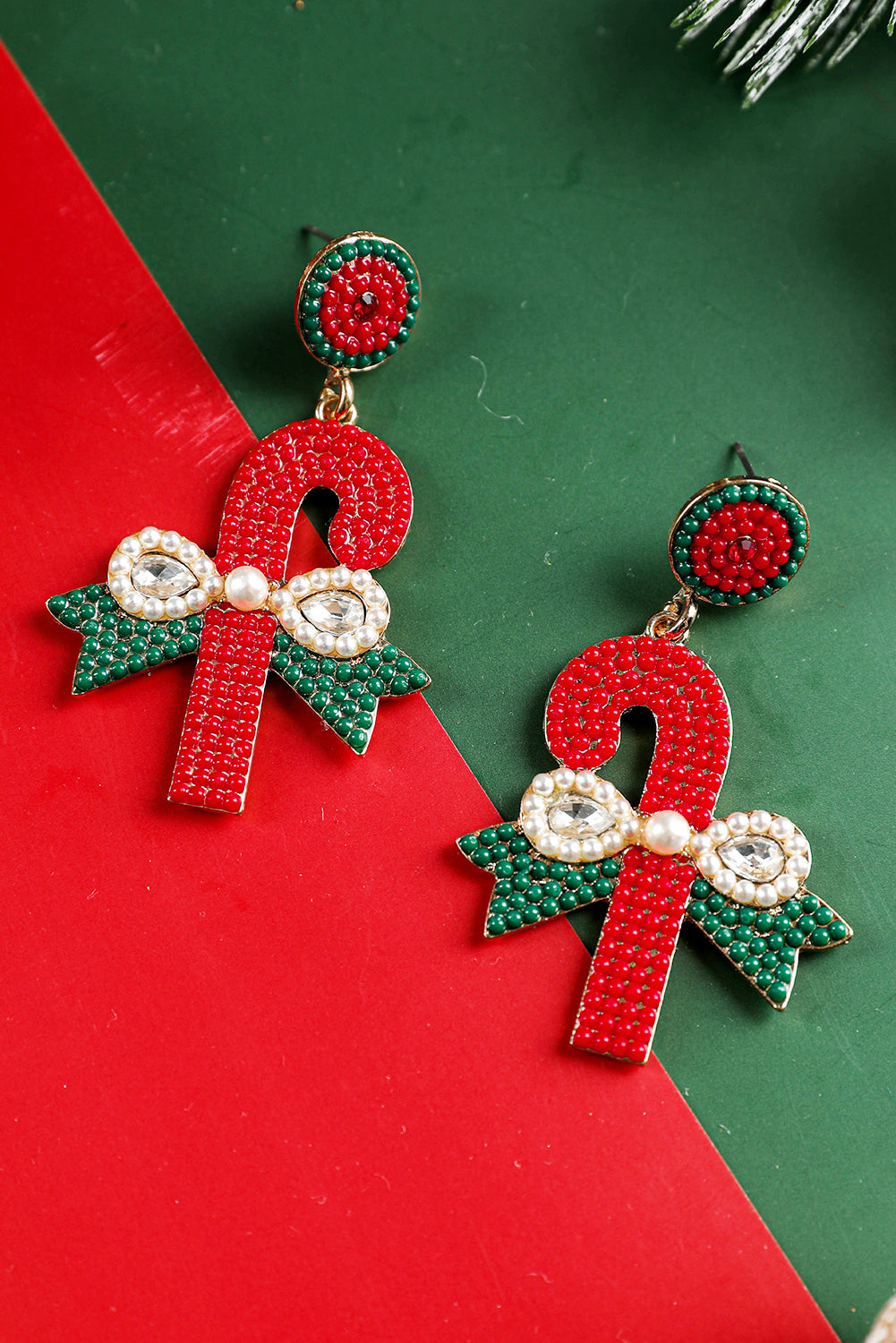 Racing Red Christmas Sweet Candy Canes Beaded Earrings