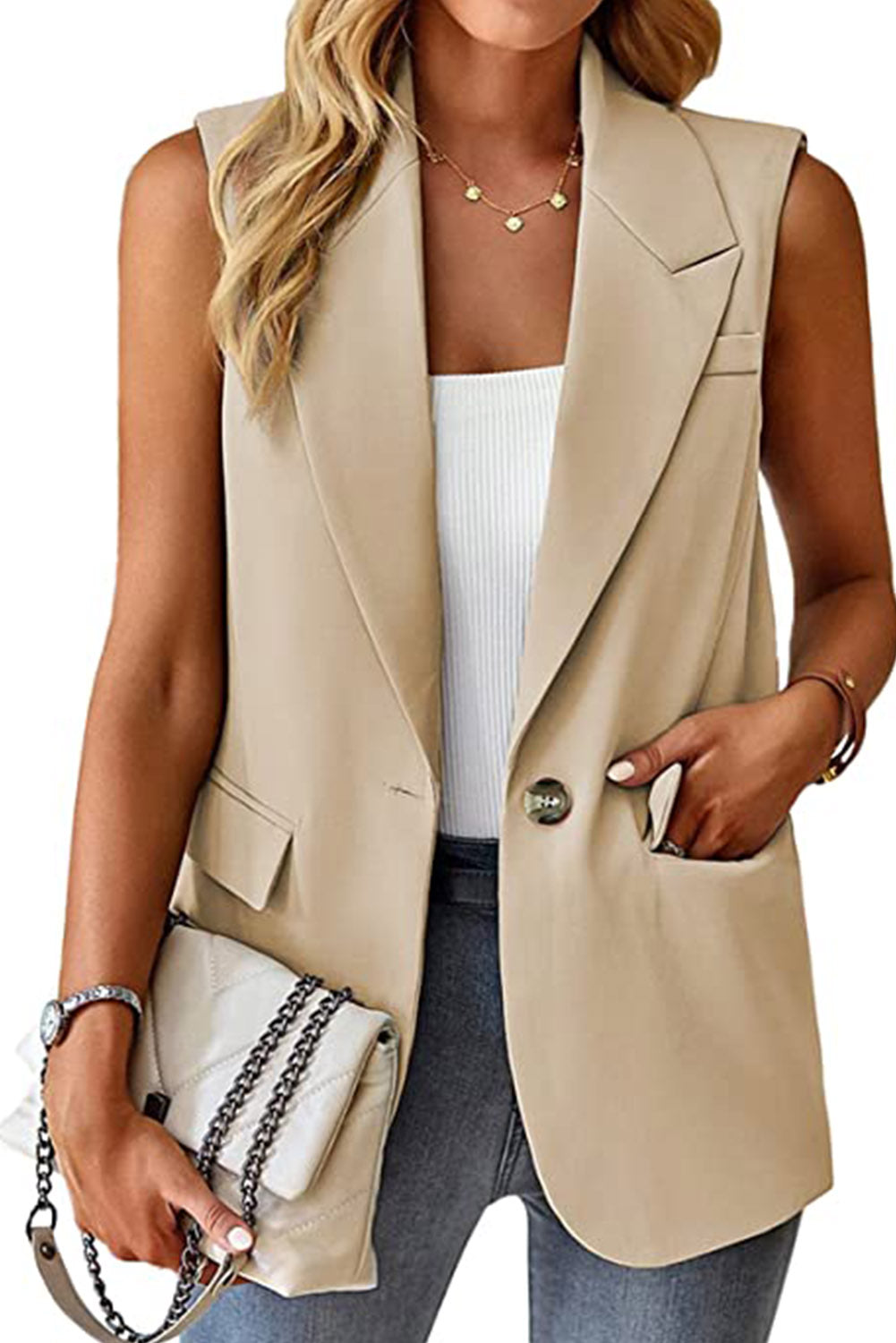 Apricot Lapel Vest Blazer