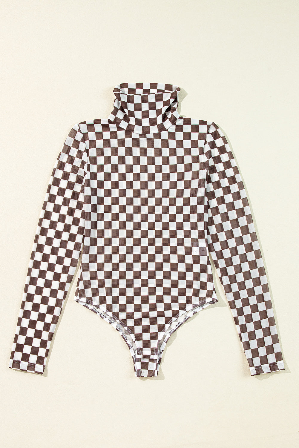 Black Checker Printed Long Sleeve Bodysuit